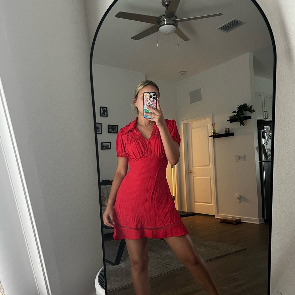 Free People Red Puff Sleeve Sundress